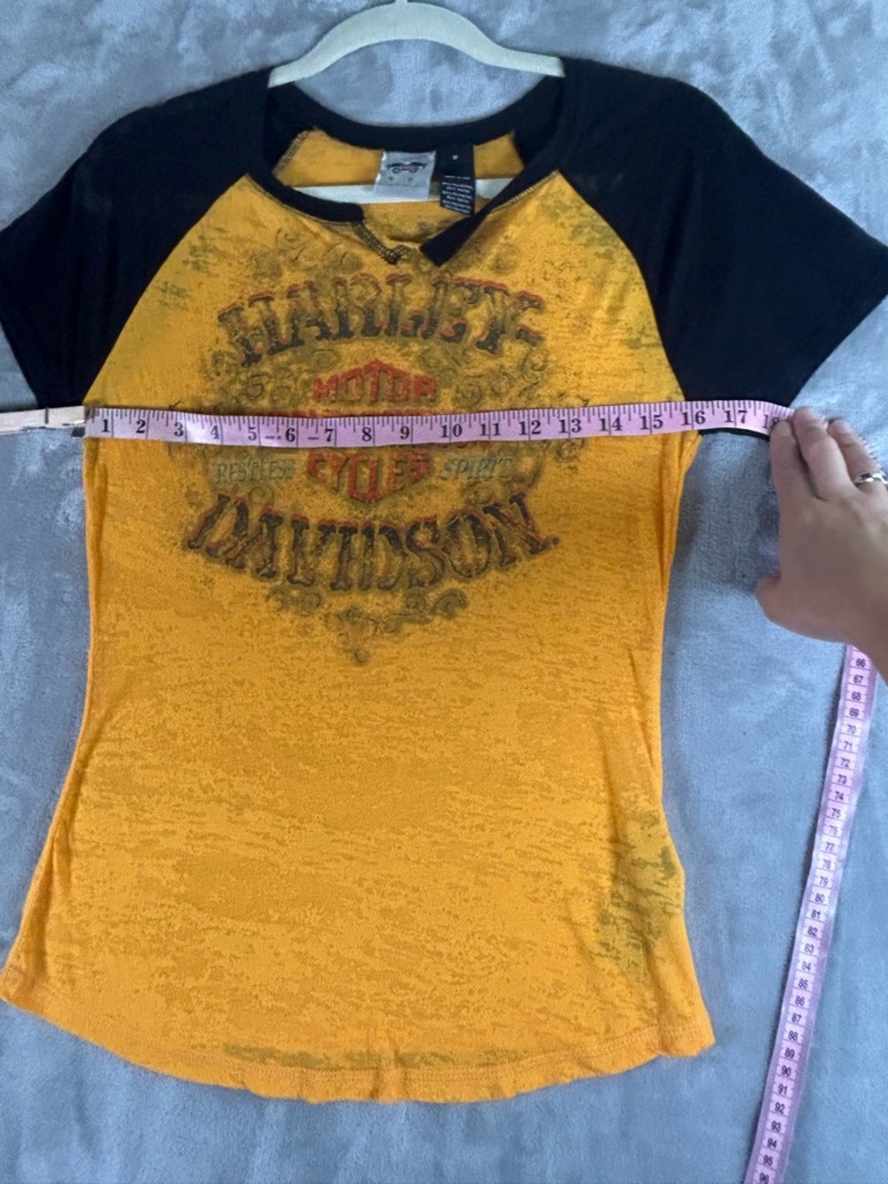 Harley Davidson Yellow & Black Raglan Graphic Tee - Picture 4 of 8